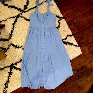 Blue Button Down Tie Straps Urban Outfitters Midi Dress